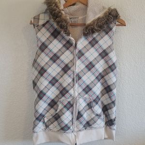 💖 5 for $15 SELF ESTEEM PINK, BLUE & BRN PLAID VEST SIZE LARGE